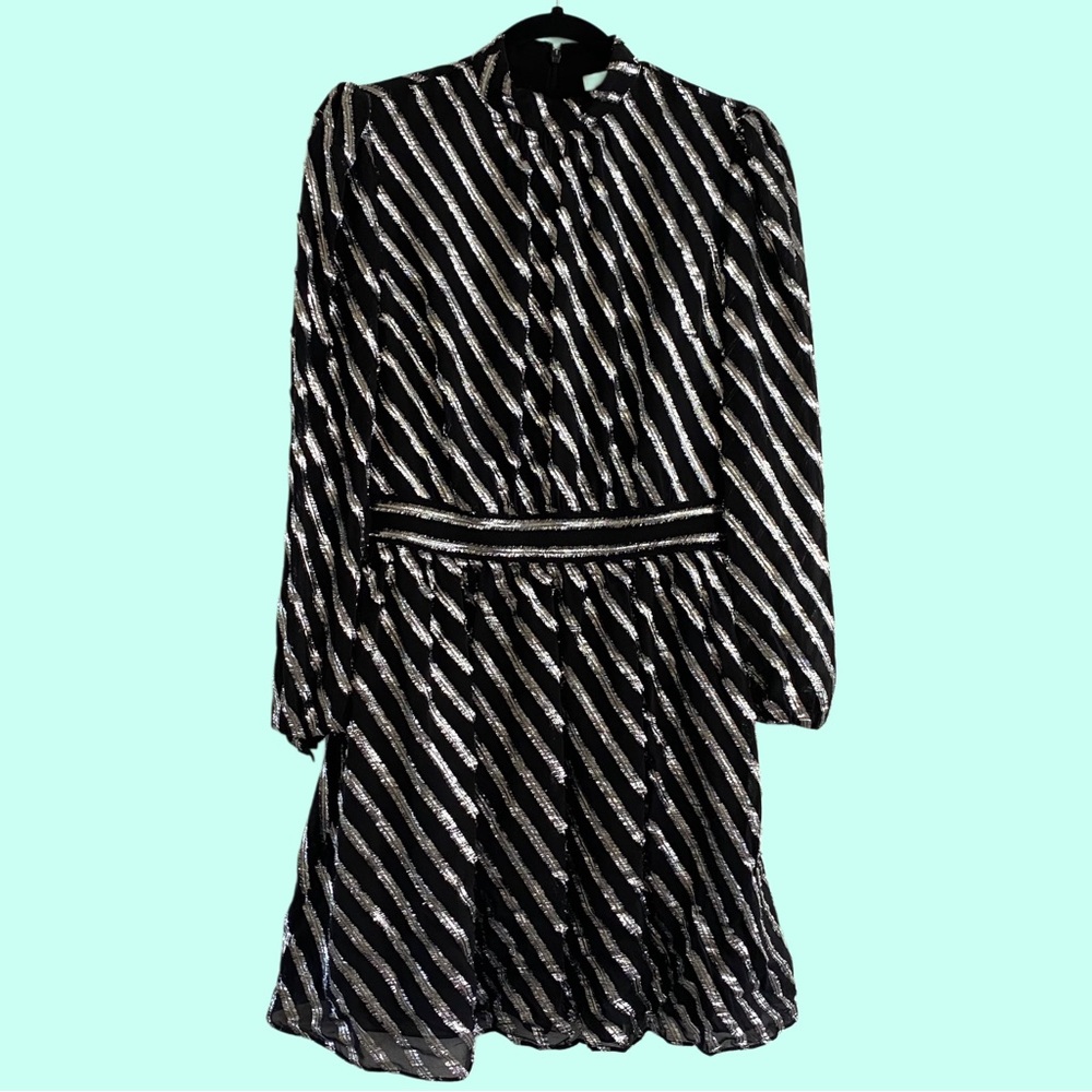 Michael Kors Black and Silver Striped Dress with Long sleeves, Like New